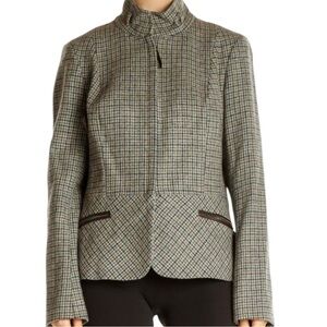 Talbots Brown Plaid Wool Riding Jacket Blazer size 12 P boxAM
